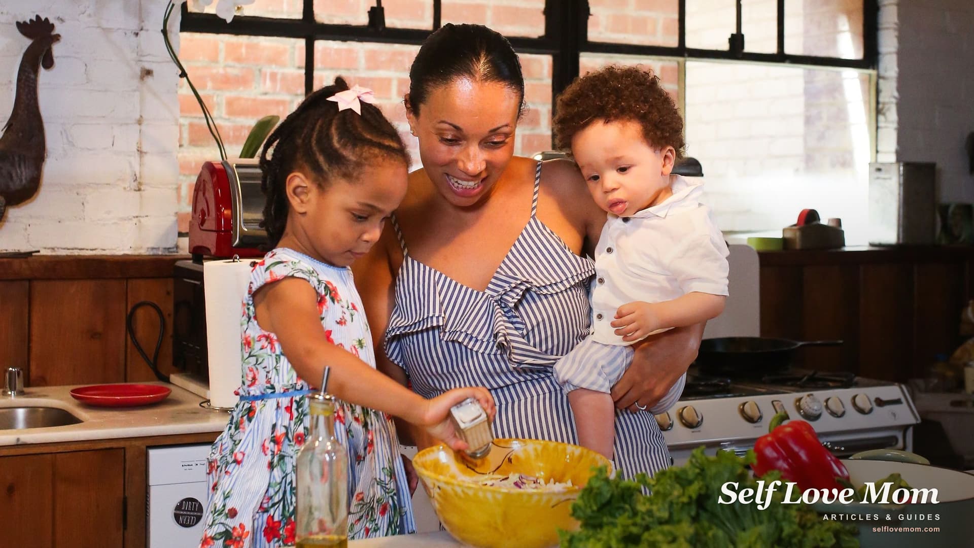 A single mom and her two kids make a fresh salad in their kitchen, the kind of meal Indiana's emergency food stamps help families put on the table.