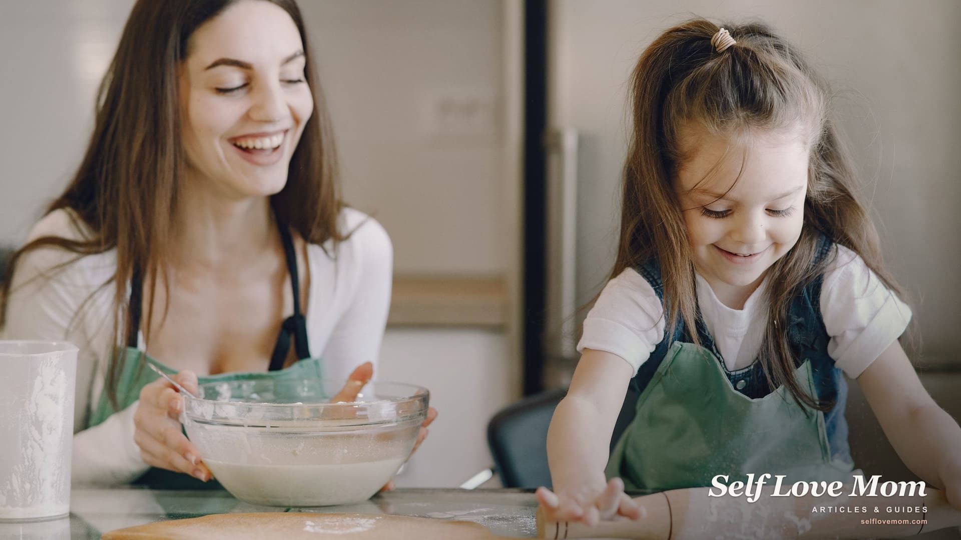 A mother and her young daughter bake together at home, the steady routine a plan for how to leave your husband with no money is meant to protect.