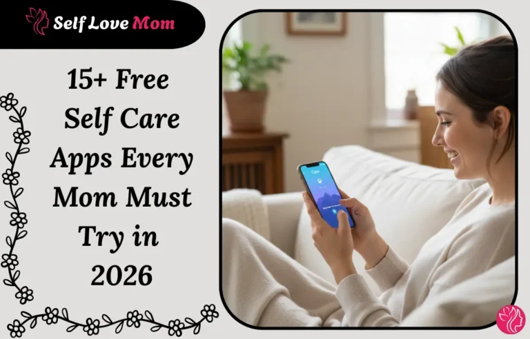Mom relaxing on sofa using free self care apps on smartphone for mental wellness in 2026