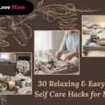 Relaxing DIY self care setup with candles, tea, and handmade wellness items for moms