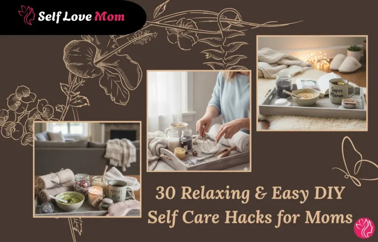 Relaxing DIY self care setup with candles, tea, and handmade wellness items for moms