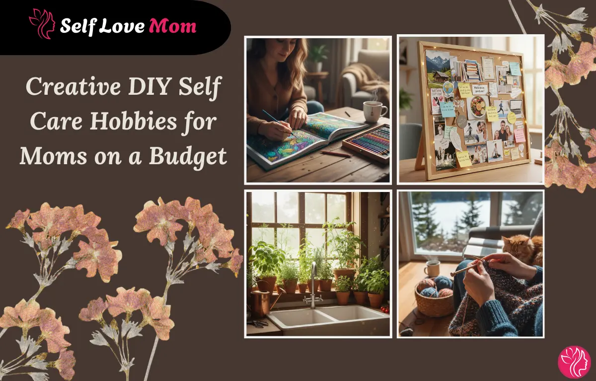Creative DIY self care hobbies for moms including art, journaling, knitting, and gardening