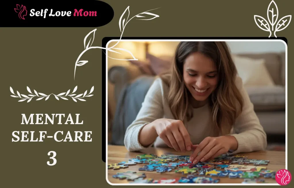 Mental self-care: A woman solving a puzzle for mental stimulation and relaxation
