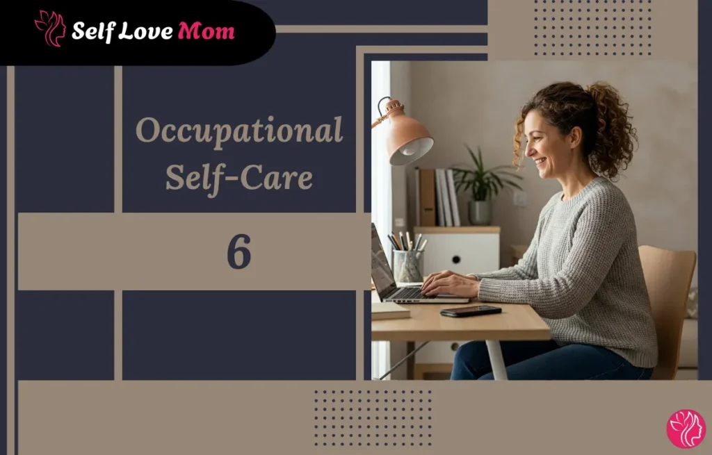 Occupational self-care: A woman working on her laptop, managing her professional life