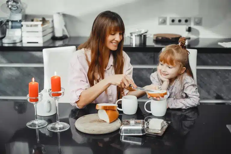 Single Mom Daily morning routine preparing breakfast with daughter