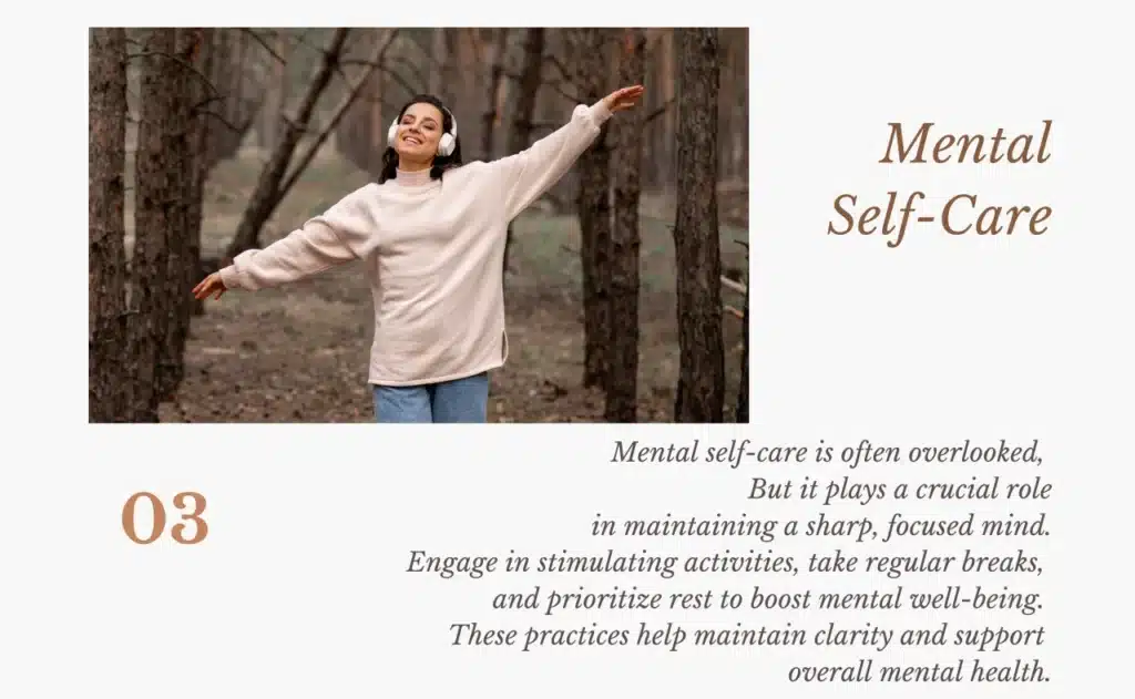A woman enjoying outdoor mental self-care with headphones, promoting mindfulness and relaxation in nature.