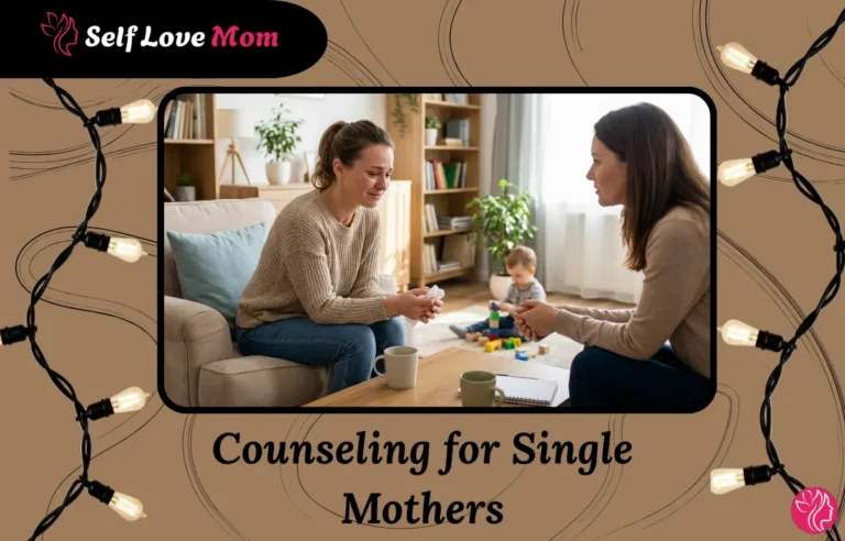 Single mother receiving emotional support during counseling session, showing counseling for single mothers and mental health care