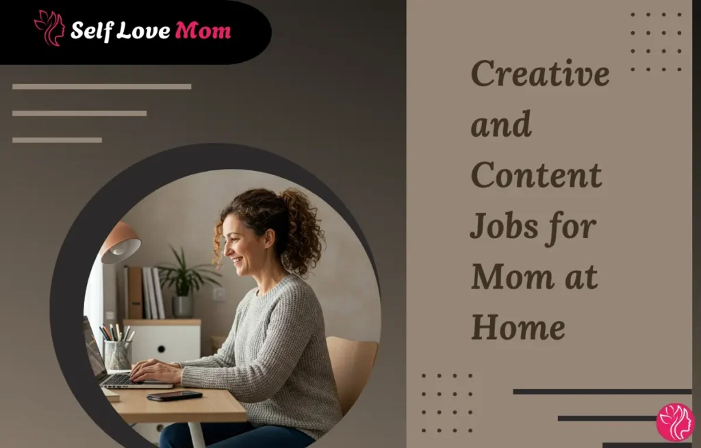 Mom working on a laptop at home, creative and content job opportunities for moms working remotely