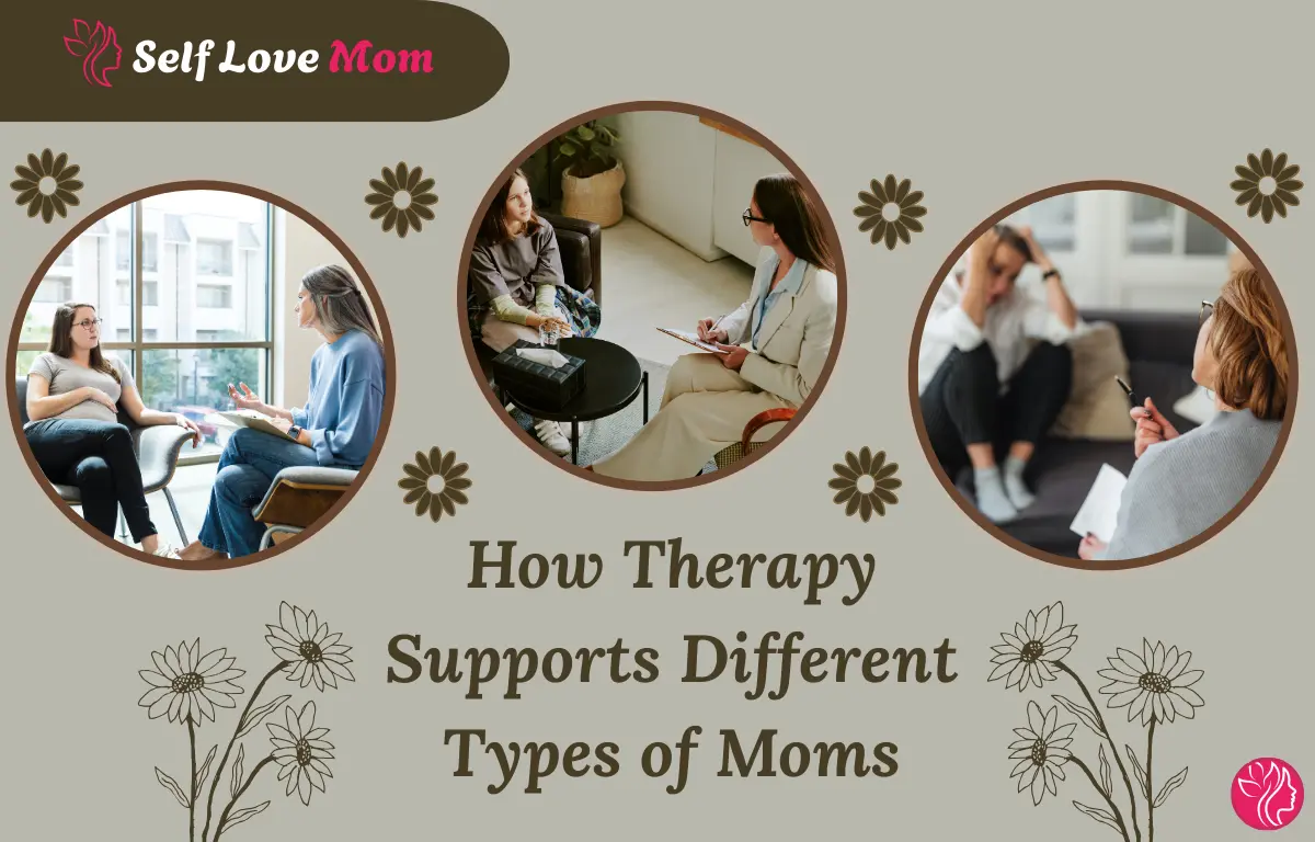 Therapy sessions supporting different types of moms with stress anxiety and emotional challenges