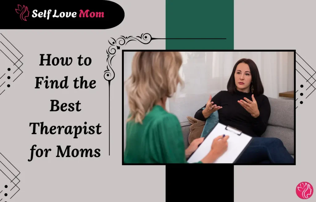 A mother speaking with a professional therapist during a counseling session focused on how to find best therapists for moms