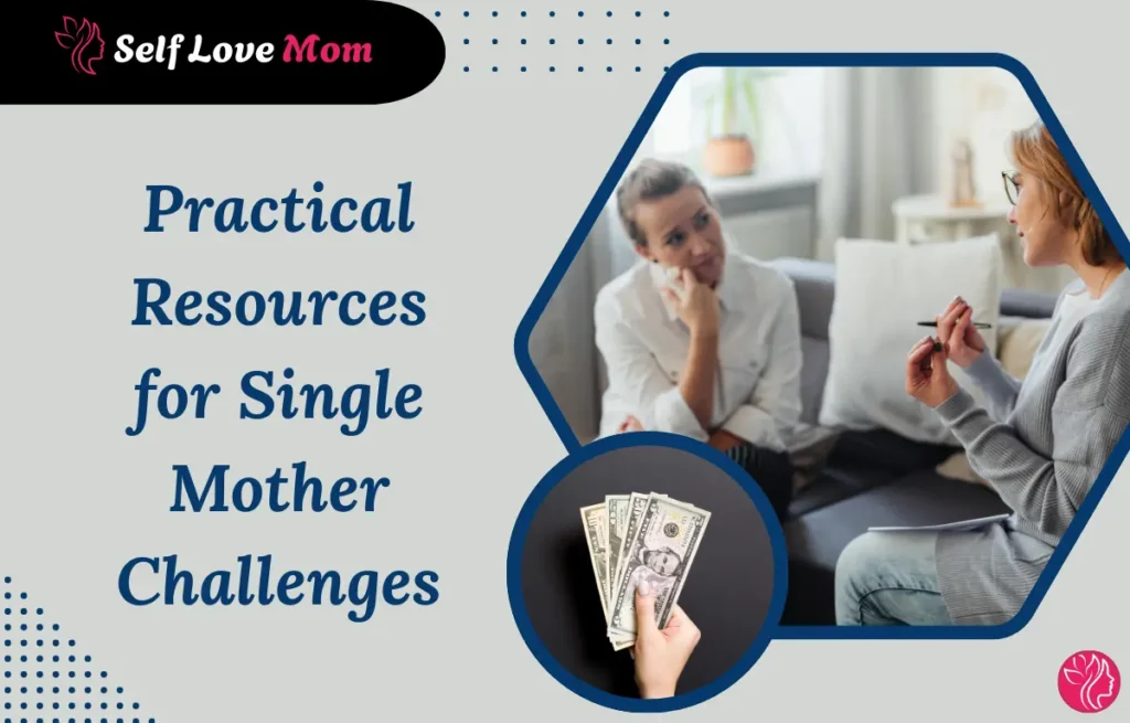 Single mother receiving guidance and financial support while discussing practical resources for parenting challenges