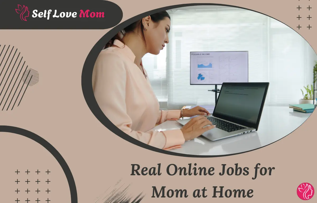 Mom working online from home using a laptop, real remote job opportunities for mothers