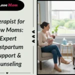 Therapist for New Moms providing postpartum support and counseling to a new mother with her baby
