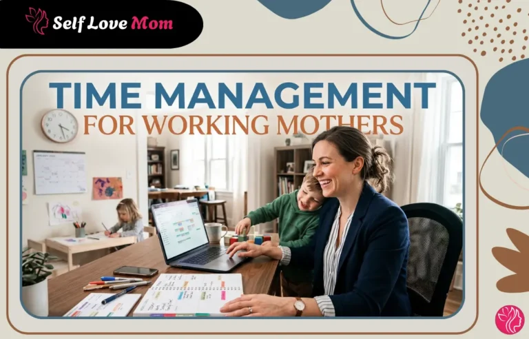 Time Management for Working Mothers balancing work and kids at home office