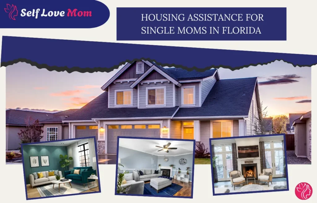 Banner image showing a modern Florida home with interior living room photos, representing housing assistance options for single moms in Florida