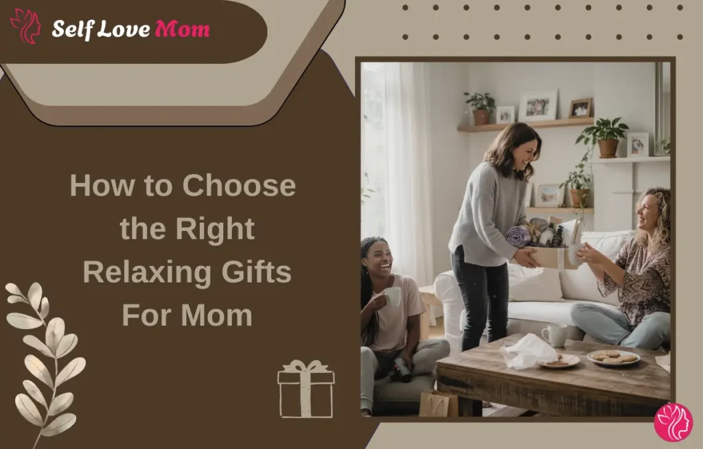 A group of women gifting relaxing products to a mom, with the caption 'How to Choose the Right Relaxing Gifts For Mom