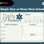 A simple stay-at-home mom schedule planner template with time slots for organizing the day, including a to-do list and mood tracker. Perfect for moms managing daily tasks.