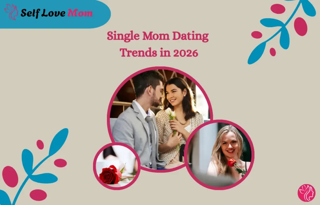 Image showing single mom dating trends in 2026, featuring couples and a woman with a rose, symbolizing romance and future dating insights.
