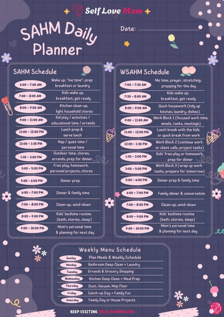 Stay-at-Home Mom Daily Planner with SAHM and WSAHM Schedule and Weekly Menu