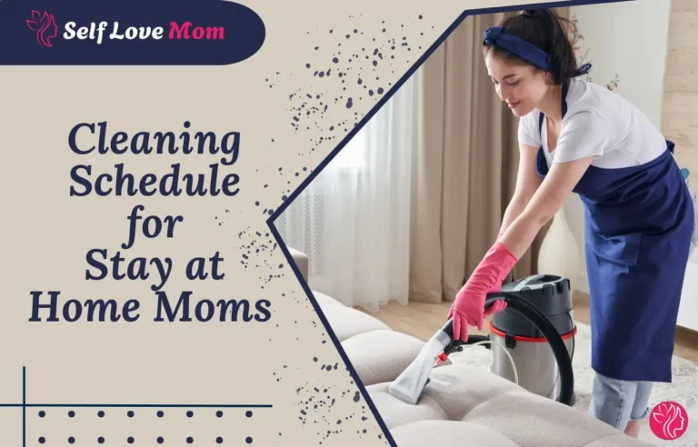 Stay-at-home mom cleaning the couch with a vacuum cleaner, following a cleaning schedule for stay at home moms.