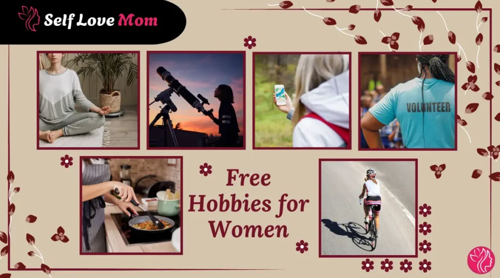 Free hobbies for women, including stargazing, volunteering, and cycling