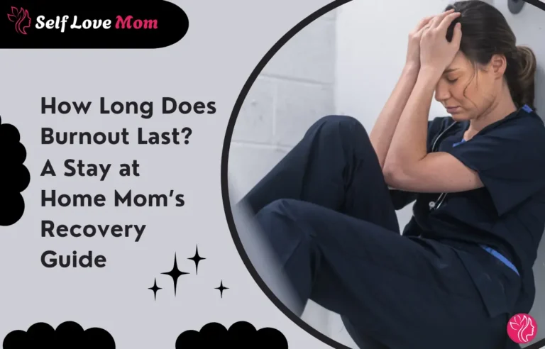 A stressed stay-at-home mom feeling overwhelmed, illustrating the emotional exhaustion and burnout, with the focus on how long does burnout lasts and the recovery process.