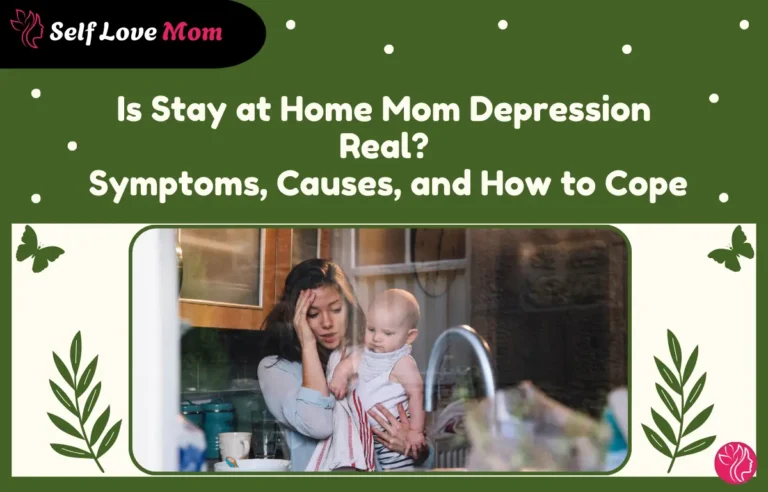 Stay-at-home mom looking tired while holding her baby, reflecting the challenges of stay at home mom depression.