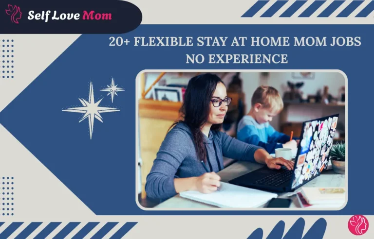 Stay at home mom jobs no experience image showing a mom working on a laptop while caring for her child at home