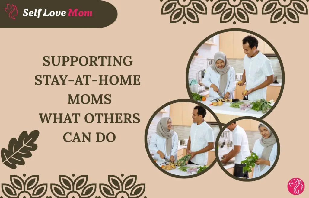 Supporting stay-at-home moms: image of a family, with a mom and dad working together in the kitchen, preparing a meal. This image emphasizes how sharing household duties can provide crucial support for stay-at-home moms.