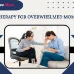 Therapy for overwhelmed moms: A therapist helps a mother cope with emotional stress.