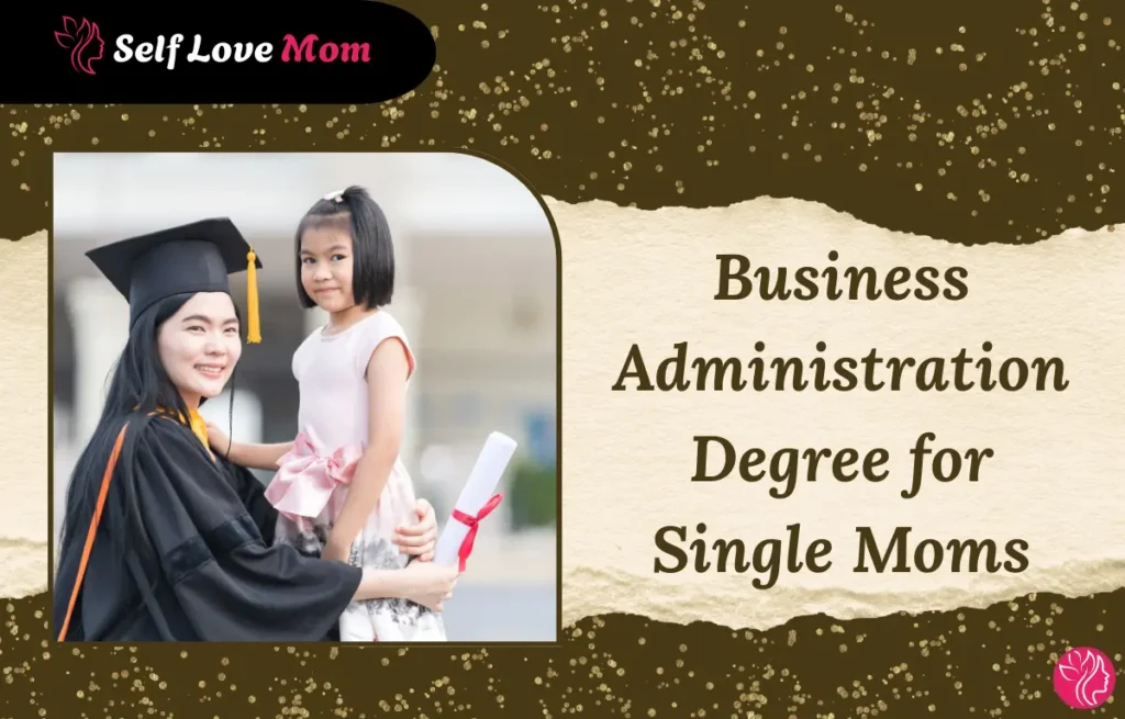 Degrees for single moms featuring a mother celebrating graduation in business administration