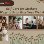 A warm and inviting image showing a variety of self care for mothers, including spending time with family, skincare routines, relaxing with a cup of tea, and engaging in peaceful moments of solitude.