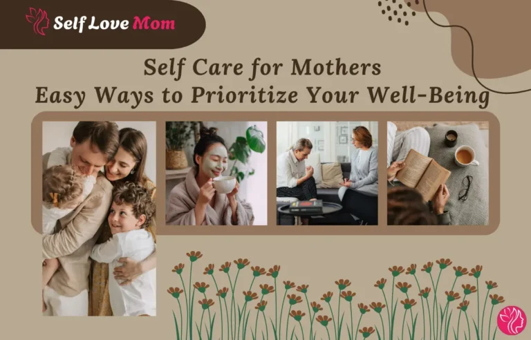 A warm and inviting image showing a variety of self care for mothers, including spending time with family, skincare routines, relaxing with a cup of tea, and engaging in peaceful moments of solitude.