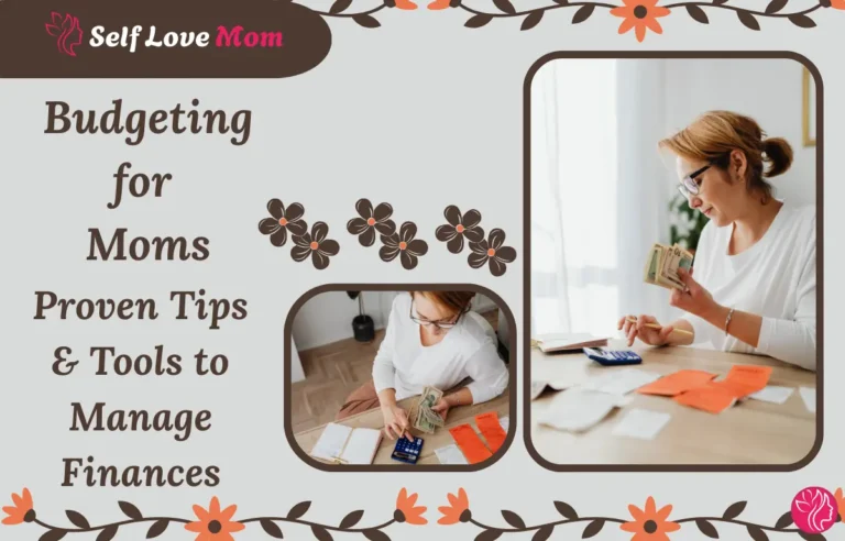 Budgeting tips for moms managing household finances with calculator and cash