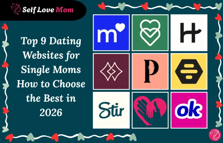Top 9 dating websites for single moms with app icons and love theme in 2026