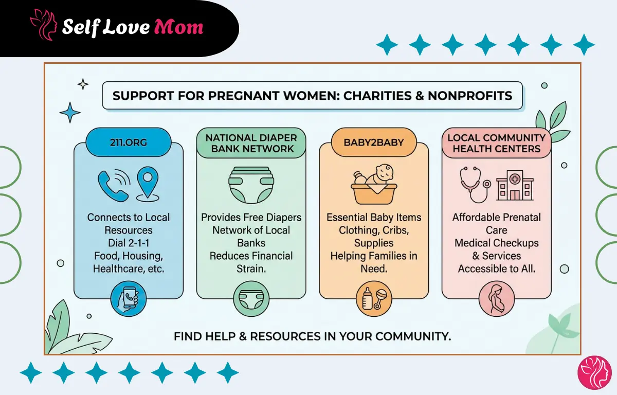 Infographic displaying six guaranteed income and cash assistance programs for pregnant mothers including The Bridge Project, Rx Kids, Abundant Birth Project, P.A.I.D., Family Health Project, and Ohio Parenting and Pregnancy Program.