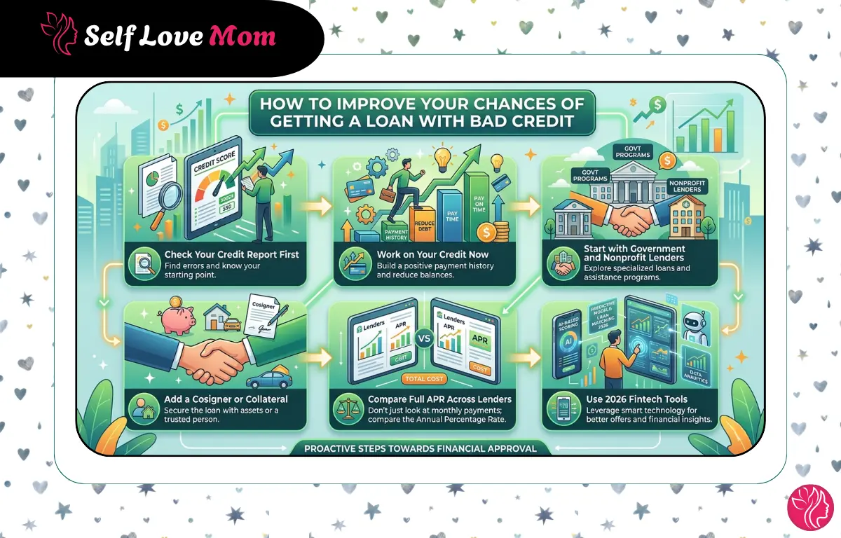How to improve chances of getting a loan with bad credit including credit check, cosigner, comparing APR, and fintech tools