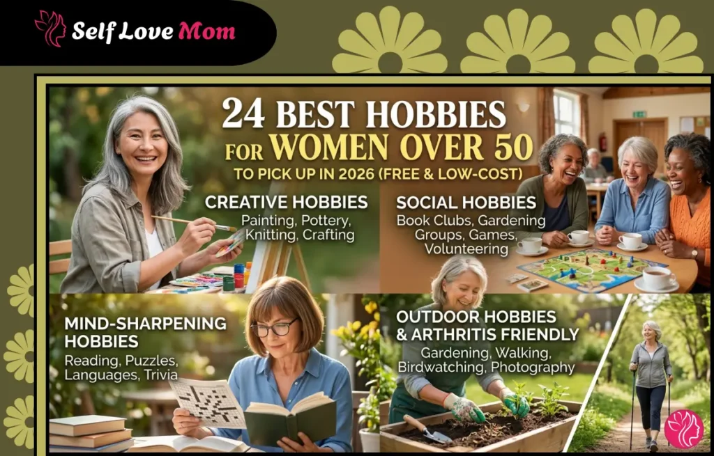 Best hobbies for women over 50 including painting, reading, gardening, walking, and social activities in 2026